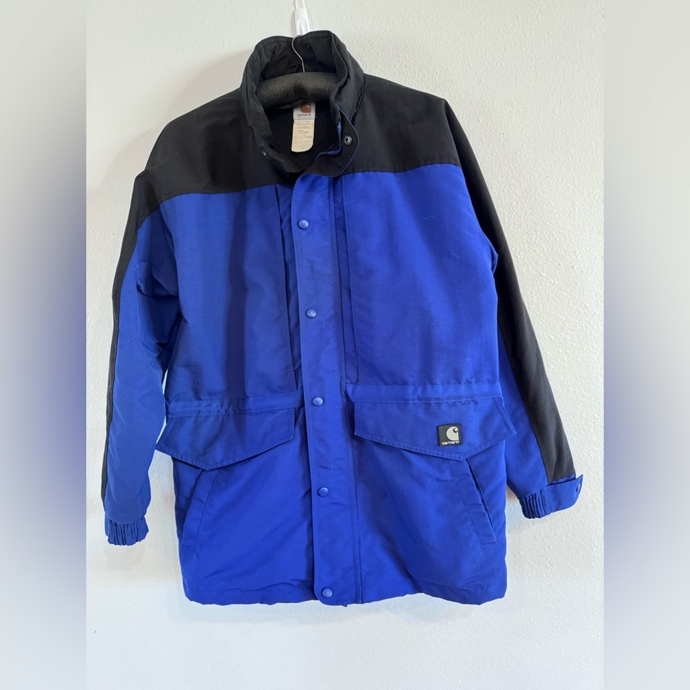 Carhartt Men’s Royal Blue/Black Storm Rain Jacket Loose Fit Waterproof Men’s Med